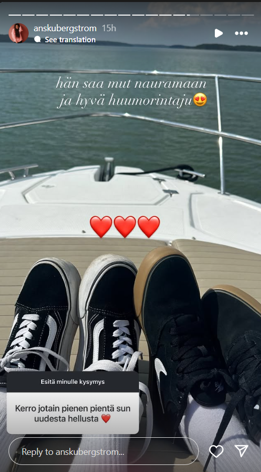 Ansku Bergström Instagram-tarina, jossa hän vahvisti parisuhteensa